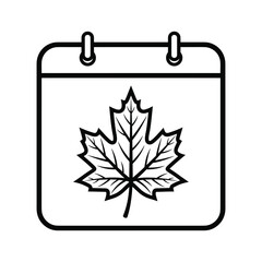 Black outline calendar icon with maple leaf symbol vector