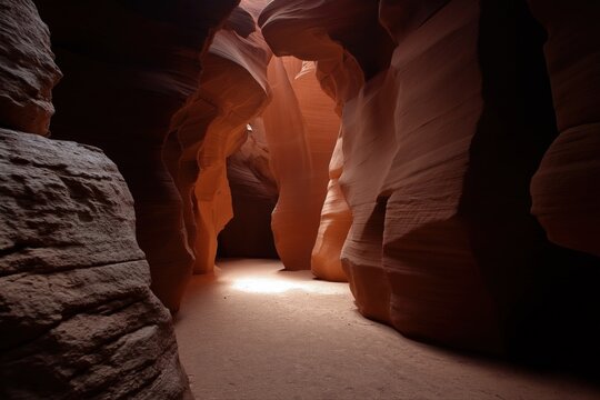 Majestic red rock formations in sunlit antelope canyon passage