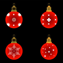 Set of Festive Red Christmas Ornaments with White Patterns
