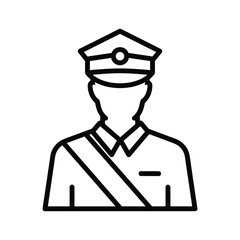 Black outline icon of a person in uniform with a cap vector