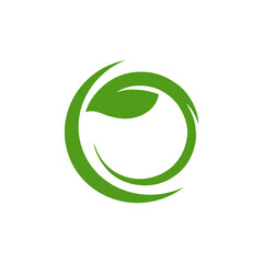 Green leaf in a circular swirl design for eco friendly concepts