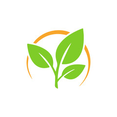Green sprout with leaves inside an orange circle logo
