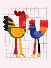 Abstract chicken bird geometric, doodle, and shapes,decorative hand drawn vector illustration. Artistic design for card, poster, cover, wall art and print.