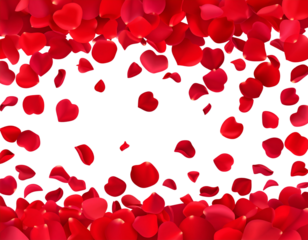 - Falling red heart petals cascade, Valentine’s Day vertical frame, transparent background PNG