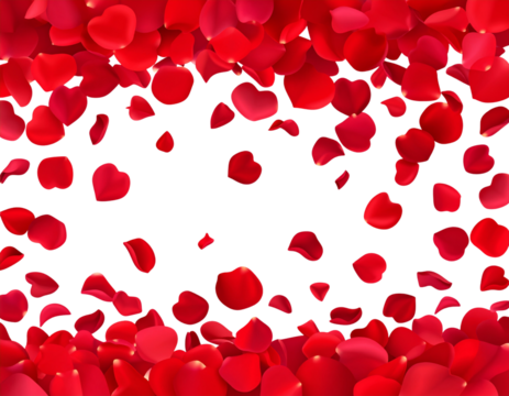 - Falling red heart petals cascade, Valentine’s Day vertical frame, transparent background PNG - Powered by Adobe