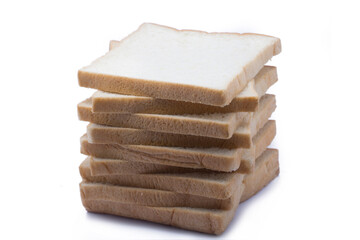 Sliced White Bread Stacked on White Background