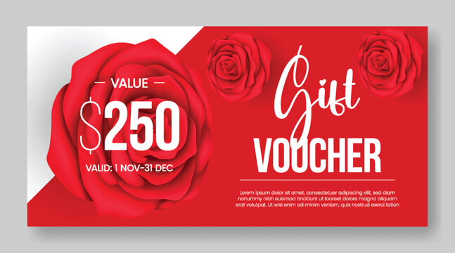 Valentine’s Day gift voucher discount coupon gift card reward giveaway template design featuring colorful 3D heart motifs and stylish vector illustration background sale banner - Powered by Adobe
