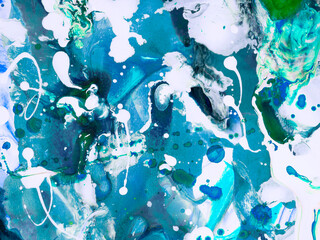 Abstract fantastic creative hand painted background, marble and brush texture, abstract ocean, acrylic painting.