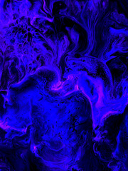 Abstract neon fantastic creative hand painted background, brush and marble texture, abstract ocean, acrylic painting.