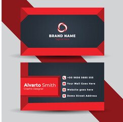 Modern corporate business card design template with red and gray color
