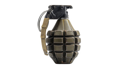 Fototapeta premium PNG of A military-style hand grenade with a textured surface, held securely, showcasing its tactical design and sturdy features.