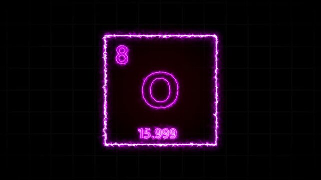 Oxygen - periodic table element symbol hologram, chemical element Periodic Table, atomic weight element number ,glowing on black background in 4K.