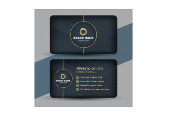 Elegant dark blue business card template design with gold accent