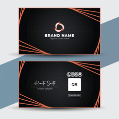 Modern black business card template with orange line accent design