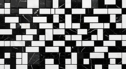Abstract geometric pattern of black and white rectangles and squares