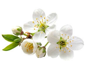 Obraz premium - White tree blossoms branch, soft spring florals isolated on white background PNG 