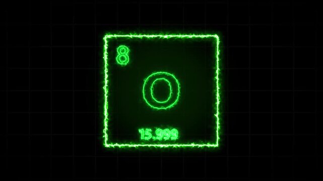 Oxygen - periodic table element symbol hologram, chemical element Periodic Table, atomic weight element number ,glowing on black background in 4K.