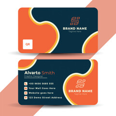 Modern business card design template with orange and dark blue color