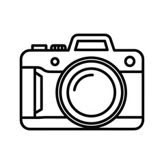 Minimalist line art icon of a classic retro photographic camera