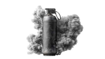 PNG of A fire extinguisher releasing a plume of smoke, conveying a sense of urgency and safety.