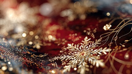 Elegant Gold Snowflake Pattern on Rich Red Background for Festive Holiday Decor