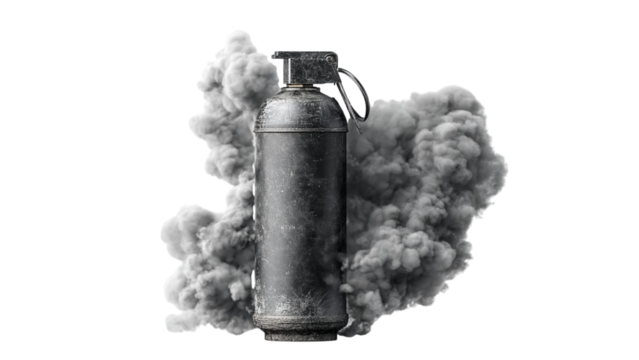 PNG of A fire extinguisher releasing a plume of smoke, conveying a sense of urgency and safety.
