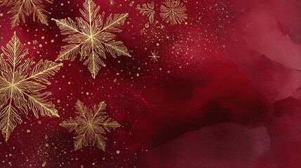 Elegant Gold Snowflakes on Rich Red Background for Holiday Celebrations and Winter Themes