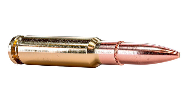 PNG of Close-up of a detailed bullet cartridge showcasing its metallic casing and sharp tip.
