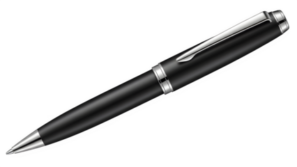 Elegant matte black ballpoint pen with silver accents on a dark background