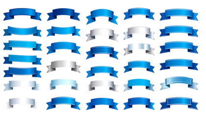 Blue, white, and grey ribbons for text, perfect for labels, banners, badges, announcements, promotions, and versatile graphic design projects.