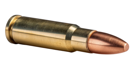 PNG of Close-up of a brass bullet cartridge showcasing its detailed design and metallic sheen.
