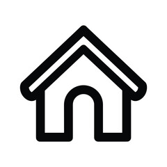 Simple black outline of a dog house icon on white background pet shelter symbol