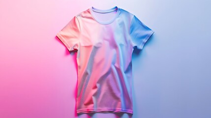 Blank apparel mockup is illuminated by vibrant pink and blue neon lighting