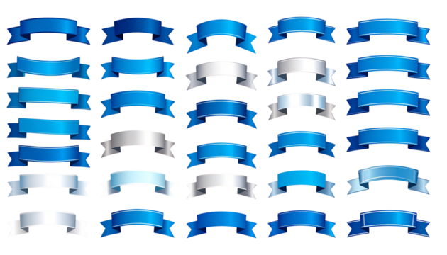 Blue, white, and grey ribbons for text, perfect for labels, banners, badges, announcements, promotions, and versatile graphic design projects.