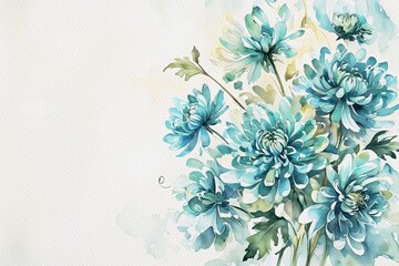 Blue Watercolor Chrysanthemums flowers, botanical illustration hand drawing, Coloreds flowers