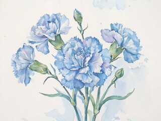 Watercolor Blue Carnation flowers bouquet