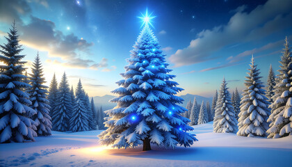 Giant Christmas Tree in a Frozen Crystal Forest