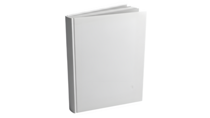 Blank white book standing upright on a black background for mockup purposes