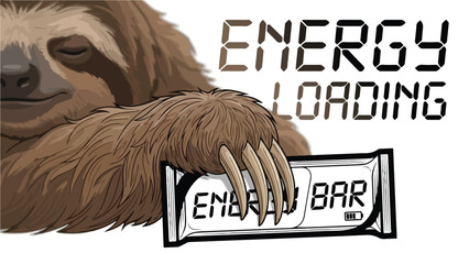 Fototapeta premium Sloth with Energy Bar: A Focus on Slow Power and Sustained Energy.