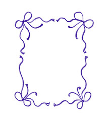 Hand Drawn Decorative Violet Frame with Bows and Swirls for Invitation,  Greeting Card and Foto Frame on a Transparent Background.