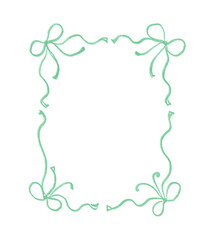 Hand Drawn Decorative Green Frame with Bows and Swirls for Invitation,  Greeting Card and Foto Frame on a Transparent Background.