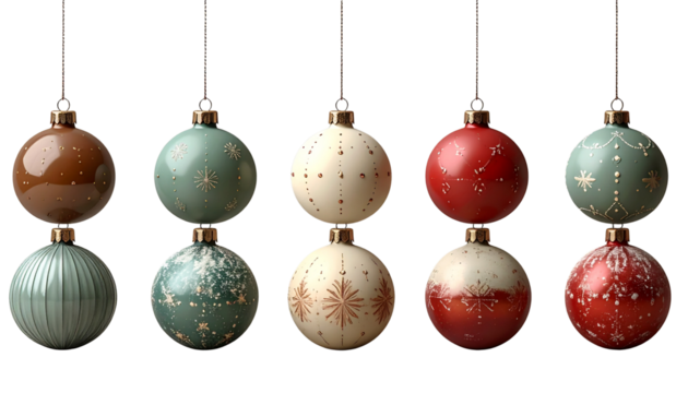Colorful Christmas balls isolated on white background. Perfect for festive decorations, holiday designs, gift wrapping, seasonal projects, greeting cards, and digital creative work.