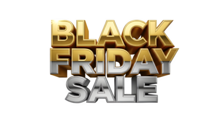 Bold black friday sale promotion in gold and silver on a black background