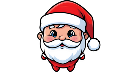 Cartoon santa claus illustration with a red hat and white beard on black background