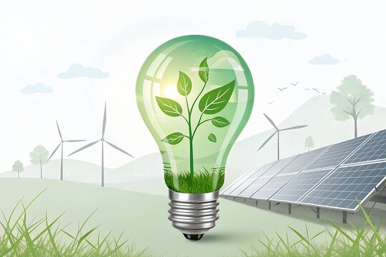 Green Energy Lightbulb with Renewable Energy Concept