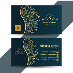 Elegant dark blue and gold business card template design
