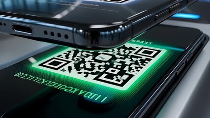 Levitating smartphone displaying a red QR code scanning at a metallic airport turnstile in a cinematic 3D animation, illustrating contactless digital travel concepts. - Powered by Adobe
