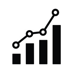 Black bar graph with rising line graph and circles growth