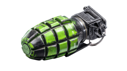 PNG of A close-up of a vintage-style green grenade, showcasing its textured surface and worn-out appearance.