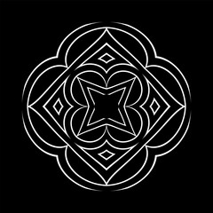 Abstract White Line Design Element on Black Background. Radial Symmetrical Pattern. 